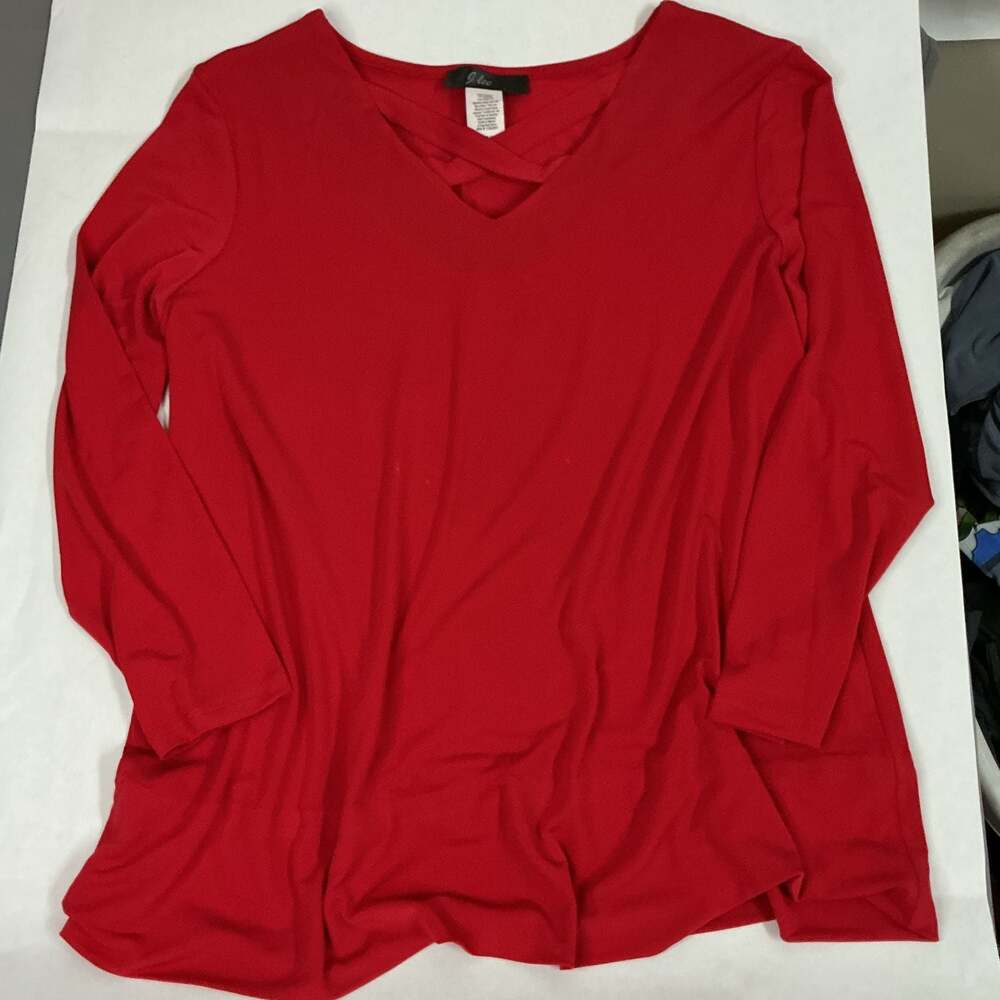 J Lee Women's Red Long Sleeve Crisscross V-Neck Tunic Top, Style 3363IT